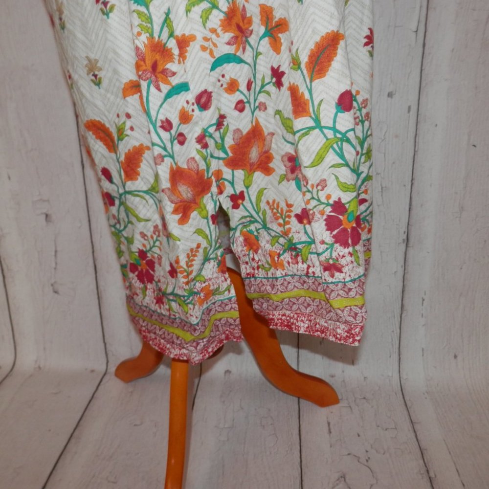 BIBA  Size 38 Boho Loose Blouson Peasant Dress Pleated Floral 100% Cotton 3559 - Picture 5 of 13